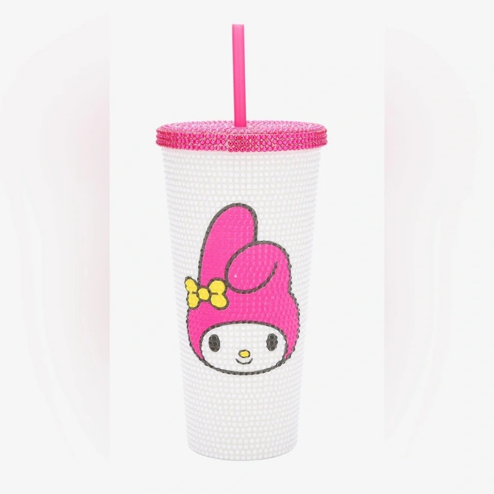 Pink and White My Melody Rhinestone Tumbler with Straw- New